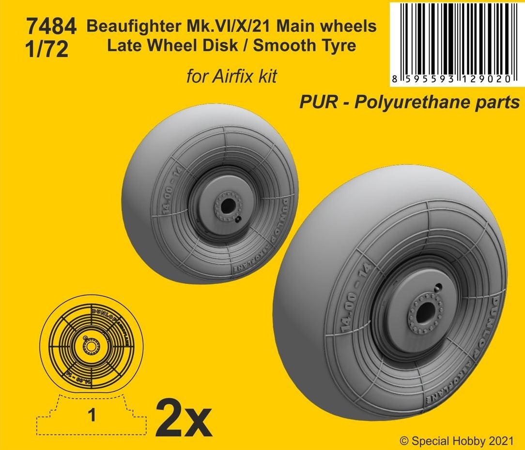 CMK 7484 1:72 Bristol Beaufighter Mk.VI/X/21 Mainwheels Late Wheel Disk / Smooth Tyre