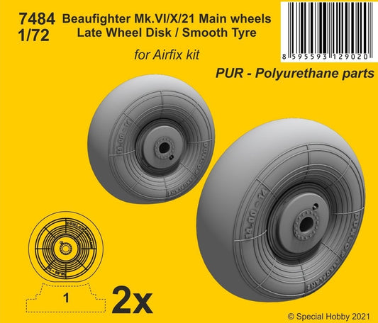 CMK 7484 1:72 Bristol Beaufighter Mk.VI/X/21 Mainwheels Late Wheel Disk / Smooth Tyre