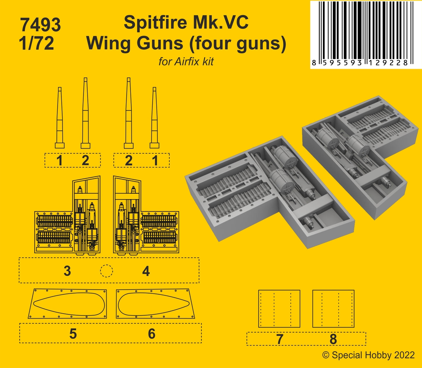 CMK 7493 1:72 Supermarine Spitfire Mk.VC Wing Guns (4pcs.)