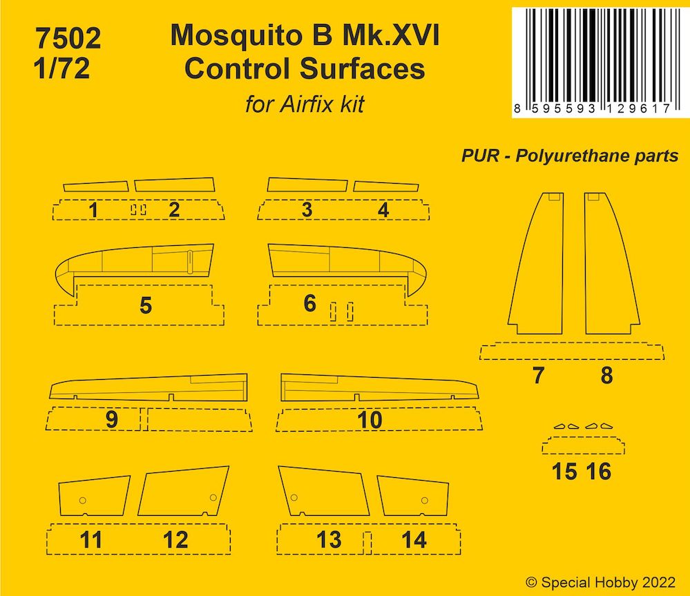 CMK 7502 1:72 de Havilland Mosquito B Mk.XVI Control Surfaces