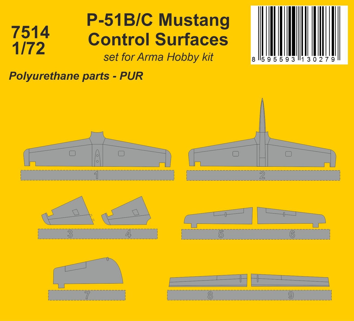 CMK 7514 1:72 North-American P-51B/C Mustang Control Surfaces