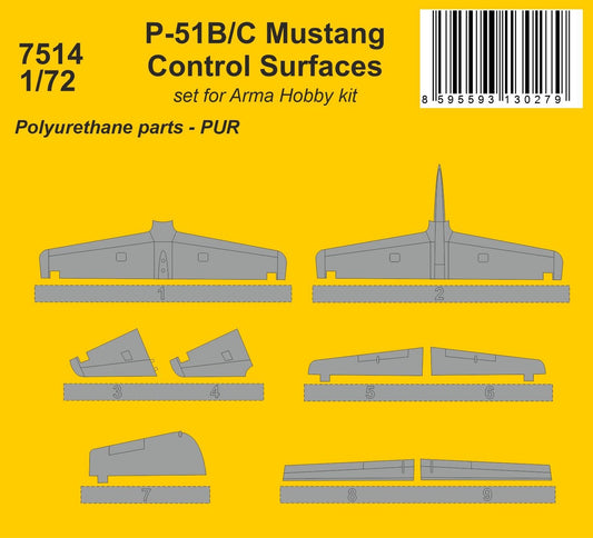 CMK 7514 1:72 North-American P-51B/C Mustang Control Surfaces