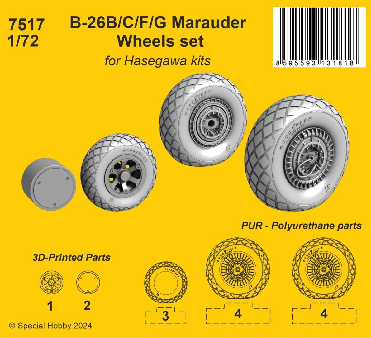 CMK/Czech Master Kits 7517 1:72 B-26B/C/F/G Marauder Wheels Set