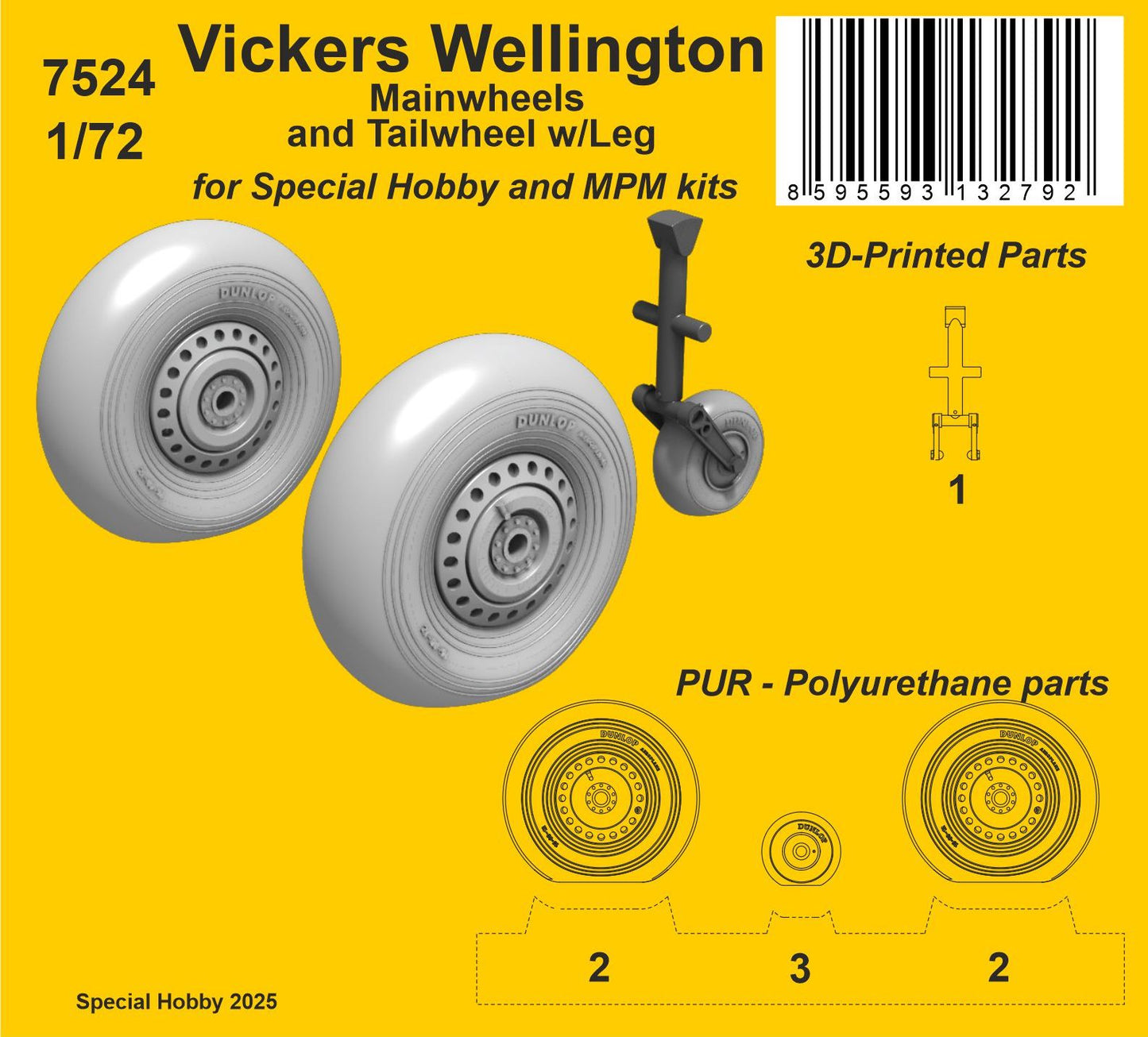 CMK/Czech Master Kits 7524 1:72 Vickers Wellington Mainwheels and Tailwheel with Leg