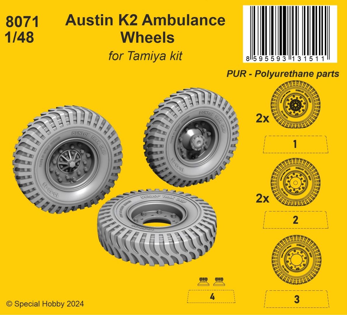 CMK/Czech Master Kits 8071 1:48 Austin K2 Ambulance wheels with weighted tyres