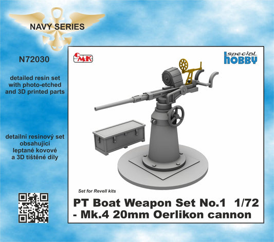 CMK N72030 1:72 PT-109 Patrol Torpedo Boat Weapon Set No.1 - Mk.4 20mm Oerlikon Cannon