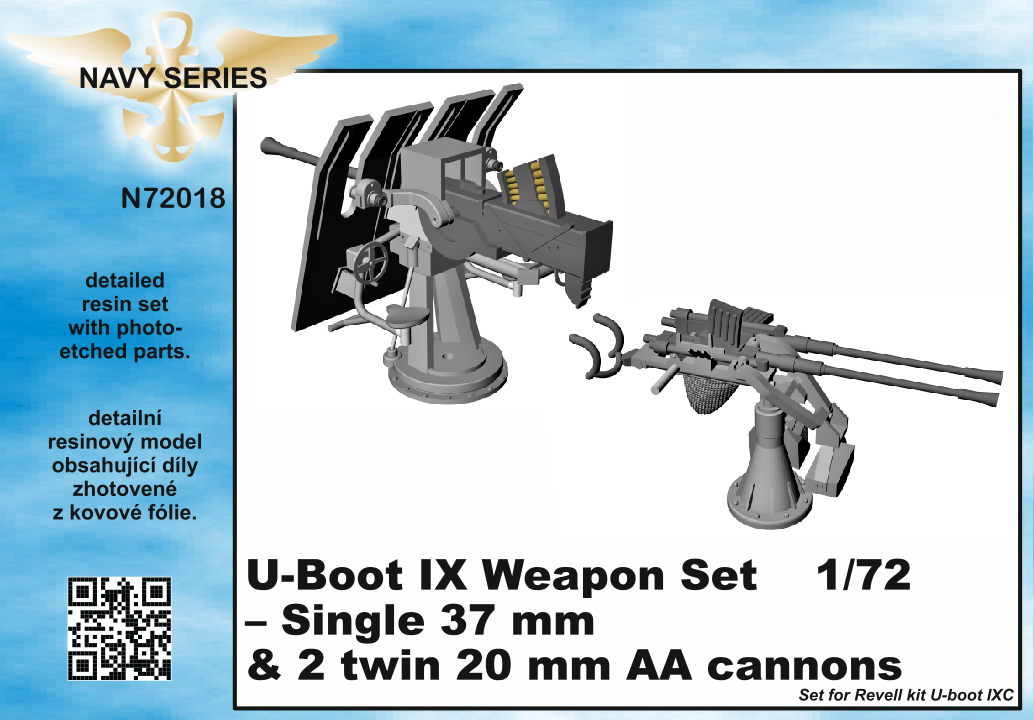 CMK N72018 1:72 Type IXC Weapons Set - Single 37mm and 20mm AA Cannons