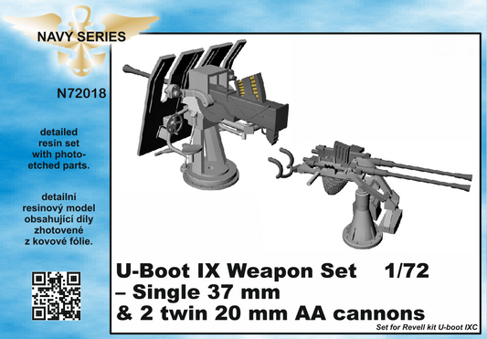 CMK N72018 1:72 Type IXC Weapons Set - Single 37mm and 20mm AA Cannons