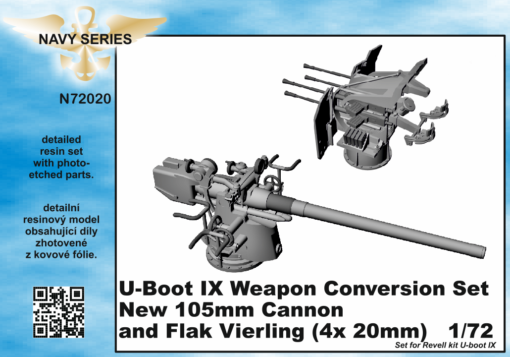CMK N72020 1:72 Type IXC Weapon Conversion Set - New 105mm Cannon and Flak Vierling (4x 20mm)