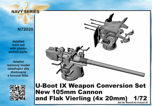 CMK N72020 1:72 Type IXC Weapon Conversion Set - New 105mm Cannon and Flak Vierling (4x 20mm)