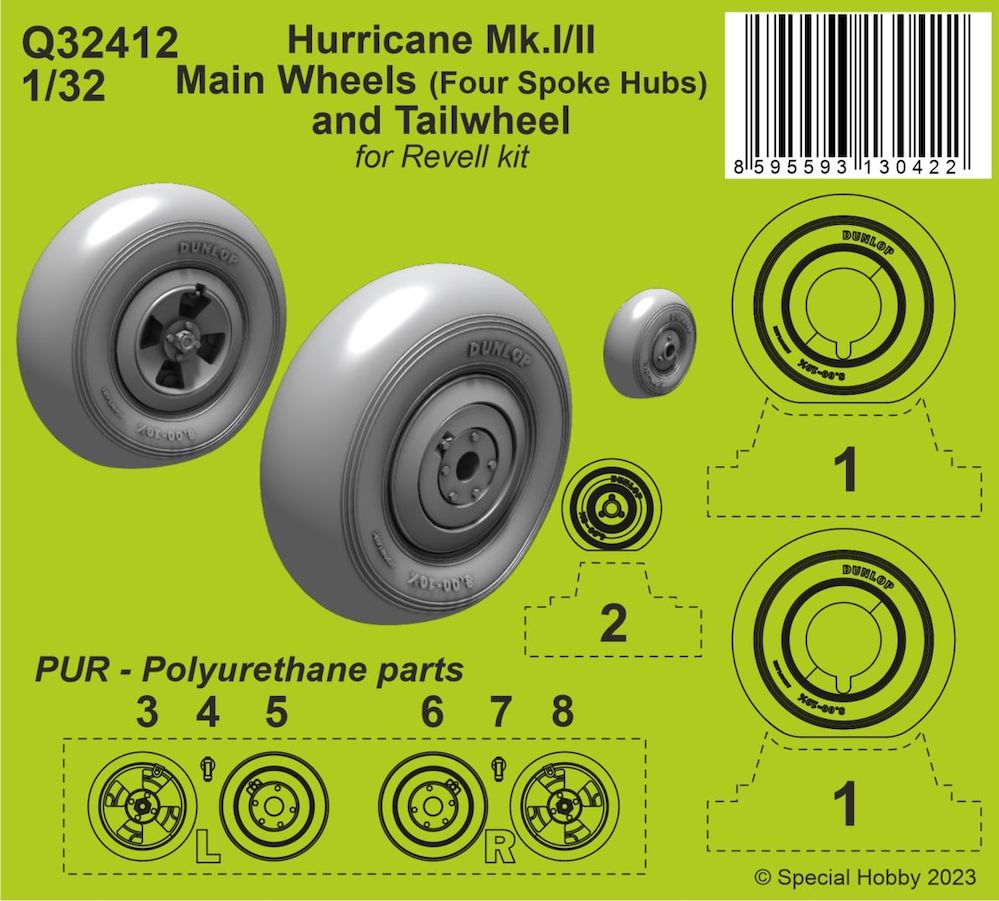 CMK Q32412 1:32 Hawker Hurricane Mk.I/II Main Wheels (Four Spoke Hubs) & Tailwheel