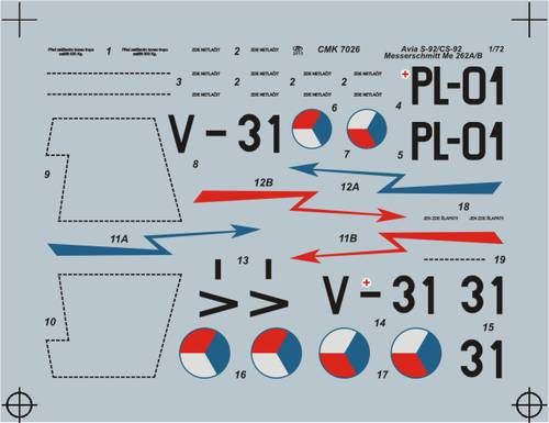 CMK Q72177 1:72 Avia S-92/CS-92 (Czechoslovakian Me-262A/B) Decals