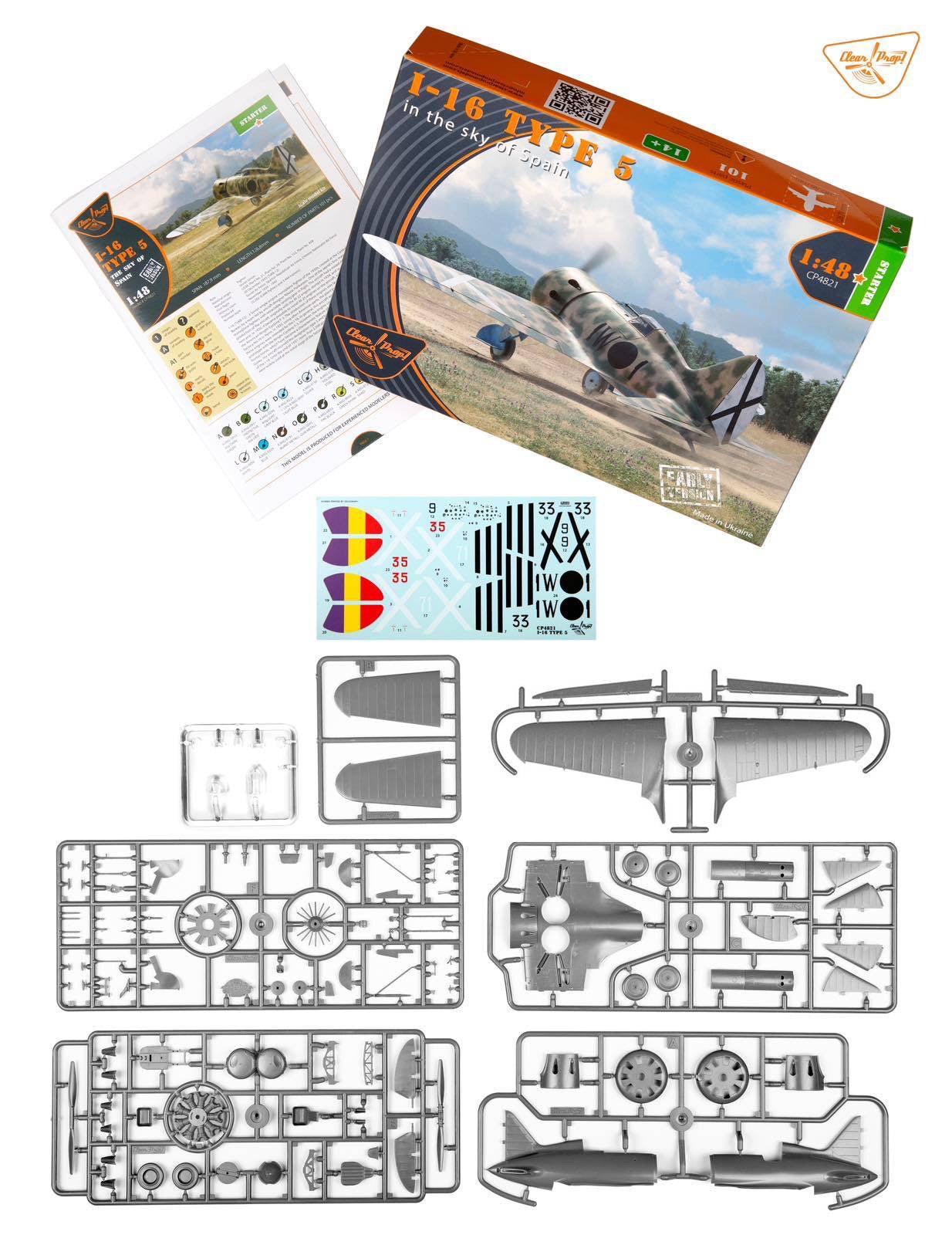 Clear Prop Models CP4821 1:48 Polikarpov I-16 type 5 (in the sky of Spain early version) Starter kit