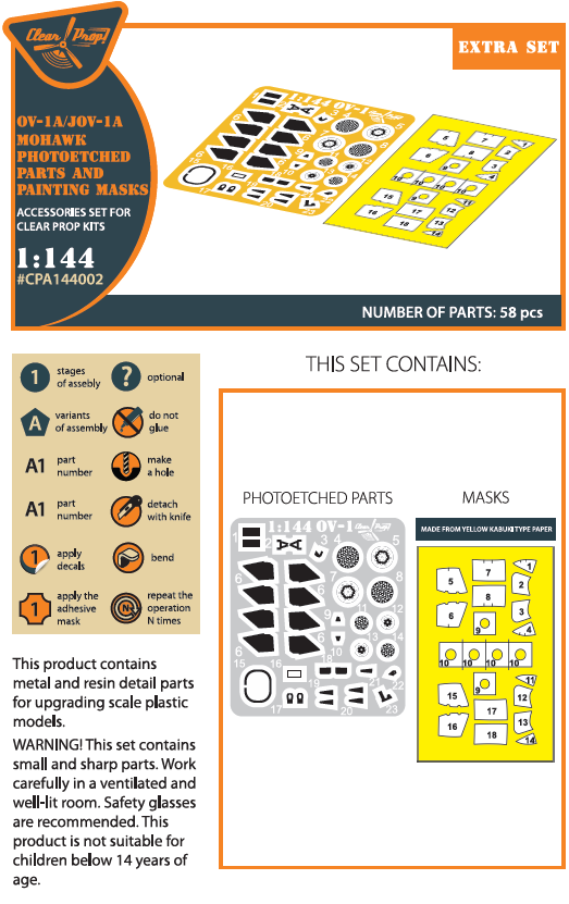 Clear Prop Models A144002 1:144 Grumman OV-1A/JOV-1A Mohawk Photo-Etched Parts & Paint Mask