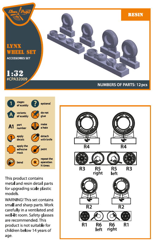 Clear Prop Models CPA32009 1:32 Westland Lynx Mk.8 wheel set