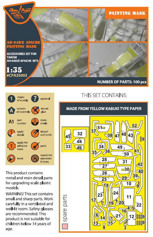 Clear Prop Models A35003 1:35 Boeing/Hughes AH-64D/E Apache Paint Mask