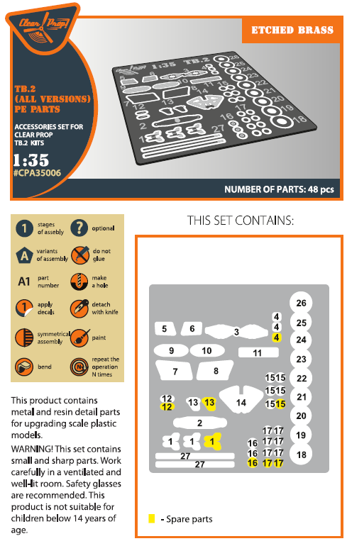 Clear Prop Models CPA35006 1:35 TB.2 UAV PE parts
