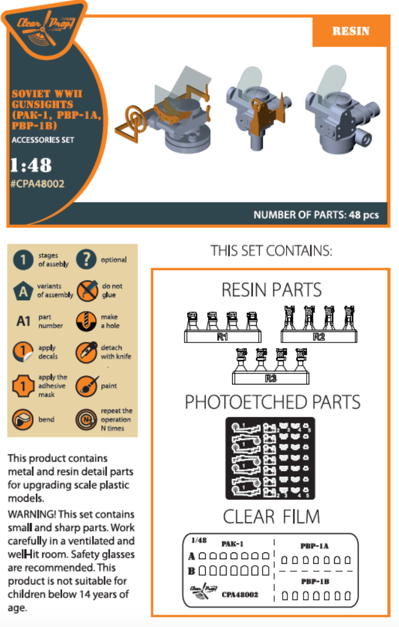 Clear Prop Models A48002 1:48 Soviet WWII Gun Sights (PAK-1, PBP-1A, PBP-1B)