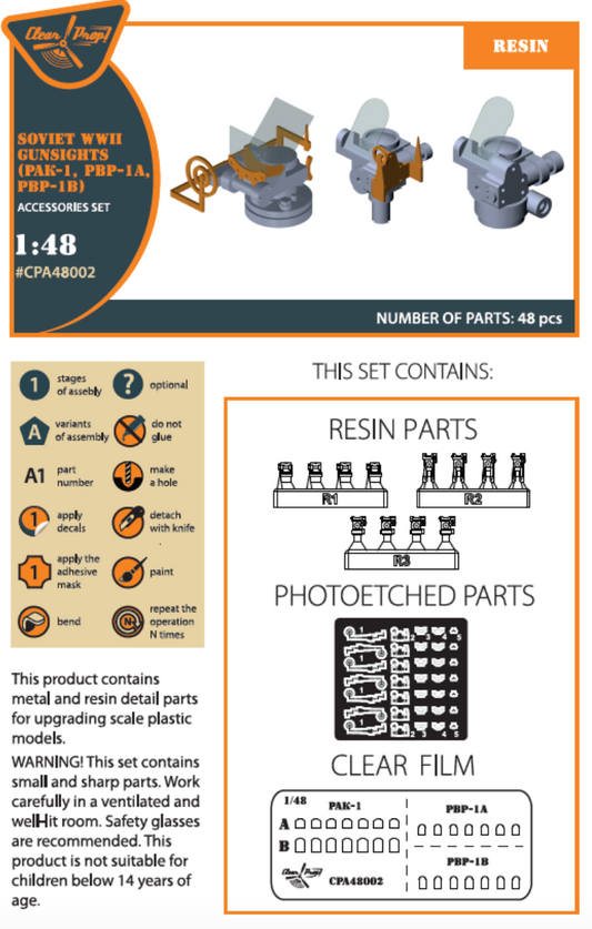 Clear Prop Models A48002 1:48 Soviet WWII Gun Sights (PAK-1, PBP-1A, PBP-1B)