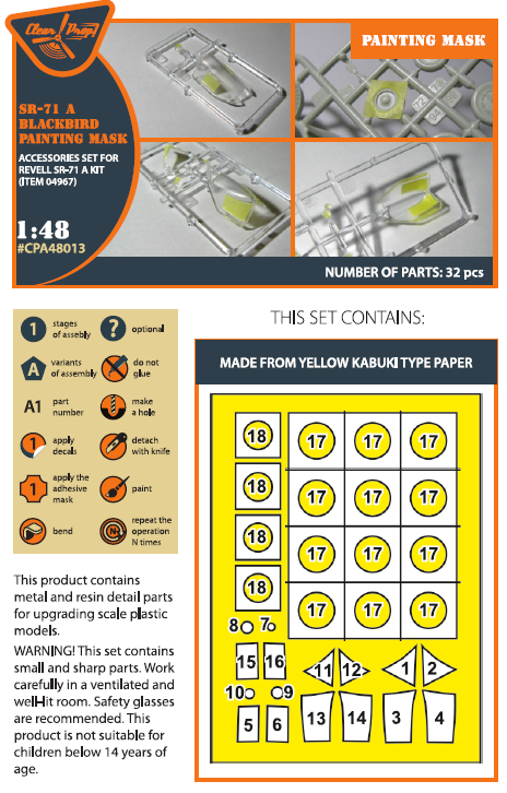 Clear Prop Models A48013 1:48 Lockheed SR-71A Blackbird Paint Mask