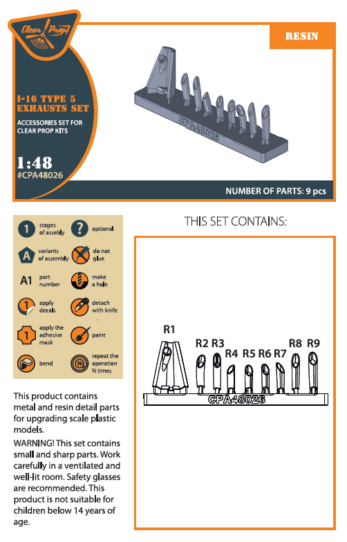 Clear Prop Models A48026 1:48 Polikarpov I-16 Type 5 Exhausts Set