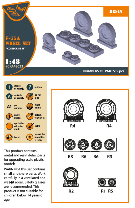 Clear Prop Models CPA48033 1:48 Lockheed-Martin F-35A Lightning II weighted wheel set