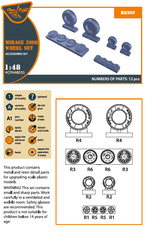 Clear Prop Models CPA48035 1:48 Dassault-Mirage 2000 resin wheel set