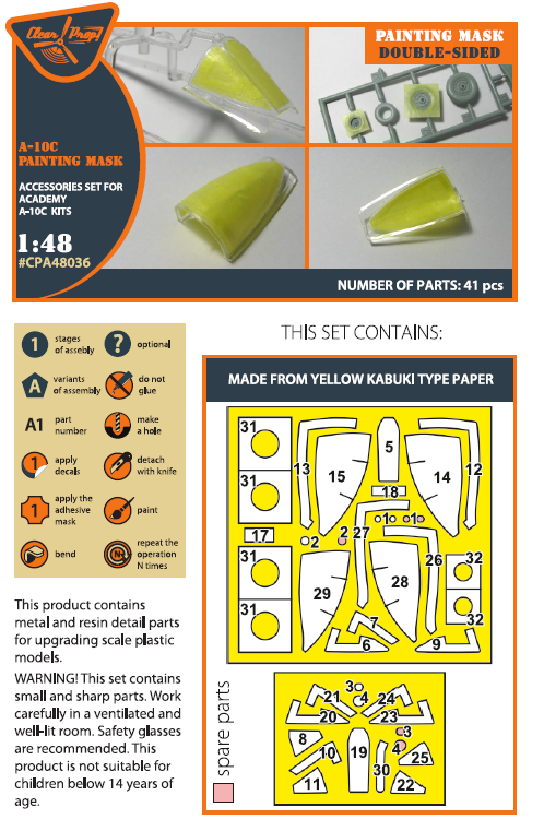 Clear Prop Models A48036 1:48 Fairchild A-10C Double-Sided Paint Mask