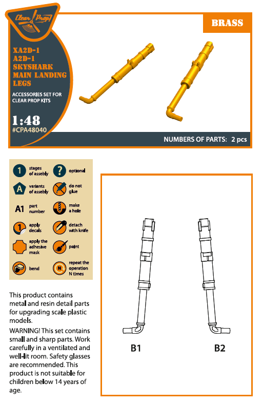 Clear Prop Models CPA48040 1:48 Douglas XA2D-1, A2D-1 Skyshark main landing legs