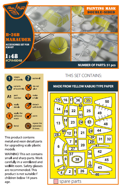 Clear Prop Models CPA48048 1:48 Martin B-26B Marauder canopy frame paint mask