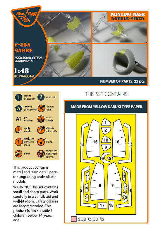 Clear Prop Models CPA48049 1:48 North-American F-86A Sabre double-sided painting mask