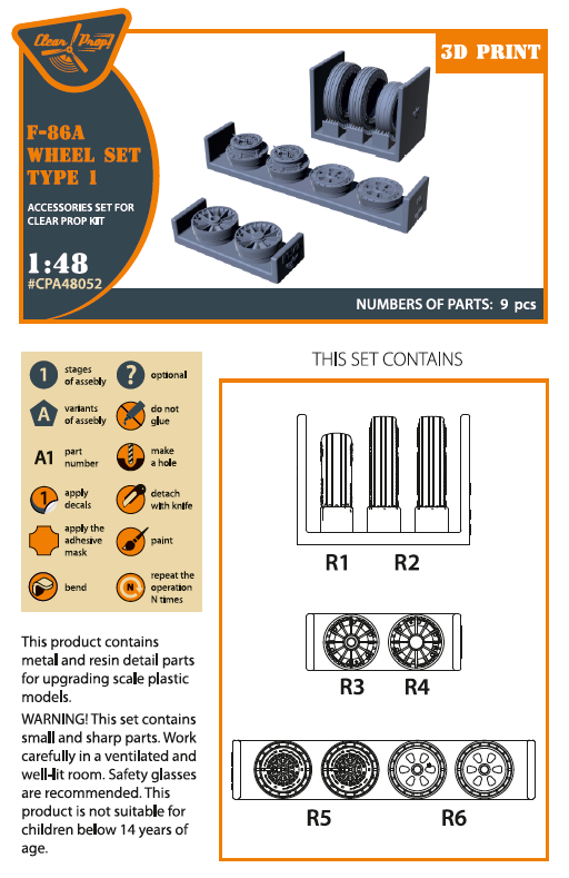 Clear Prop Models CPA48052 1:48 North-American F-86A Sabre Wheel Set Type 1