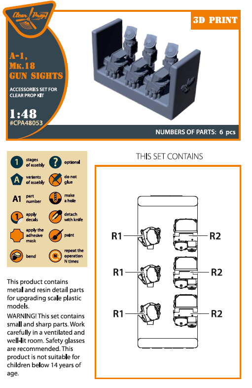 Clear Prop Models CPA48053 1:48 Mk.18, A-1 Gun Sights