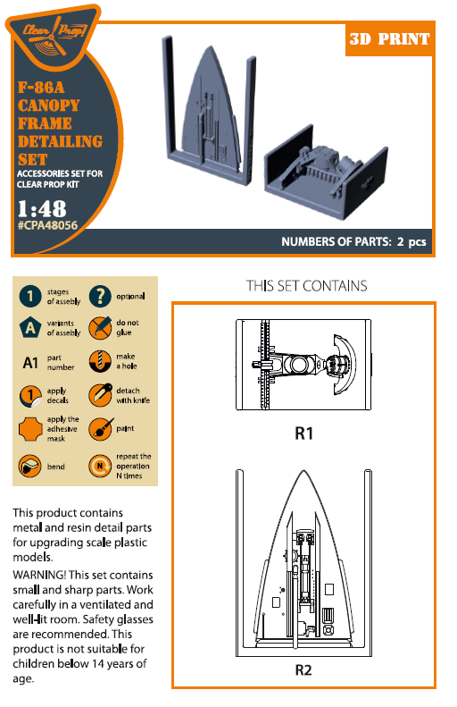 Clear Prop Models CPA48056 1:48 North-American F-86A Sabre Canopy Frame Detailing Set