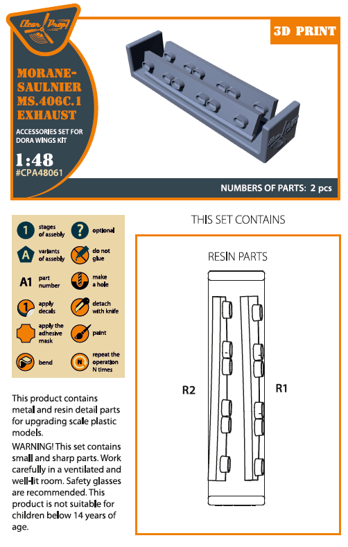 Clear Prop Models CPA48061 1:48 Morane-Saulnier MS.406C.1 Exhausts