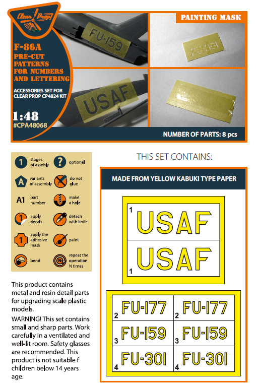 Clear Prop Models CPA48068 1:48 North-American F-86A Sabre Pre-cut Patterns for Numbers and Lettering