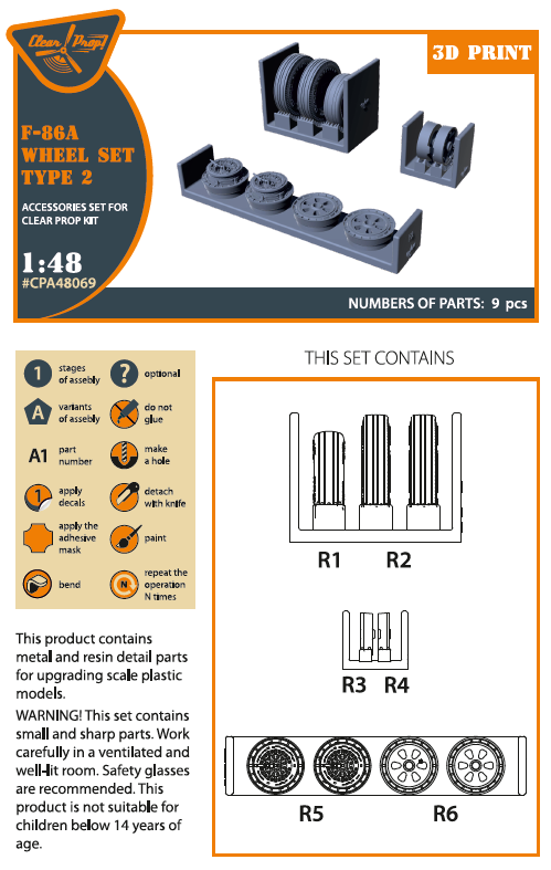 Clear Prop Models CPA48069 1:48 North-American F-86A Sabre Wheel Set Type 2