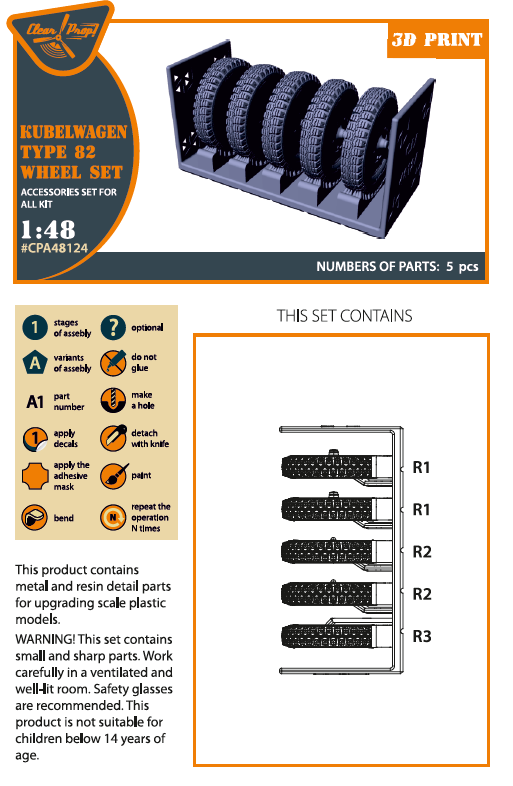 Clear Prop Models CPA48124 1:48 Kubelwagen type 82 Wheel set
