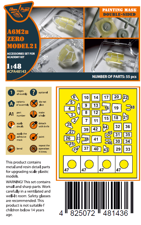 Clear Prop Models CPA48143 1:48 Mitsubishi Zero A6M2b Model 21 Double-Sided Paint Mask