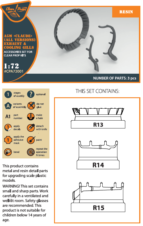 Clear Prop Models A72001 1:72 Mitsubishi A5M 'Claude' (All Versions) Exhaust & Cooling Gills