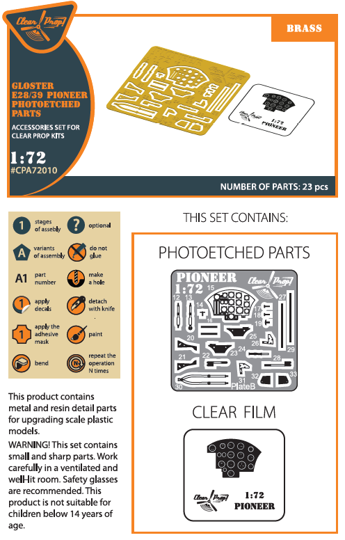 Clear Prop Models A72010 1:72 Gloster E28/39 Pioneer Photo-Etched Parts