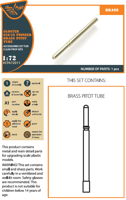 Clear Prop Models A72011 1:72 Gloster E28/39 Pioneer Brass Pitot Tube