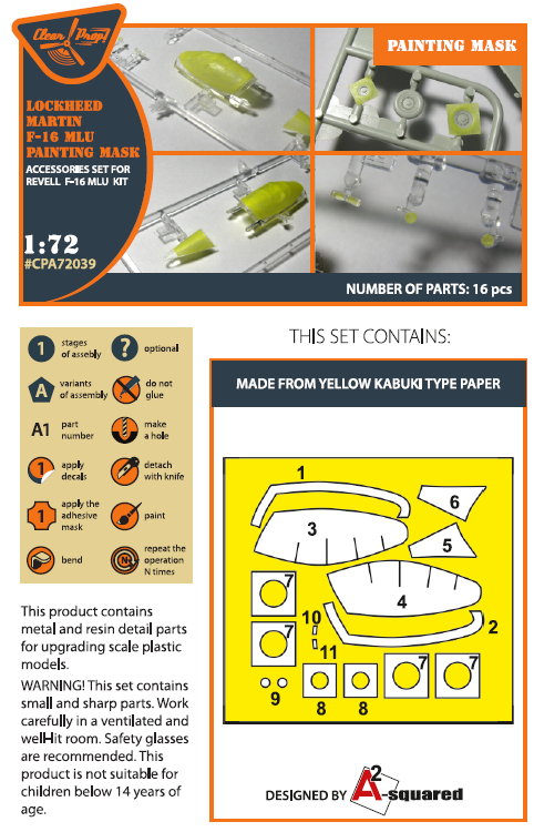Clear Prop Models A72039 1:72 Lockheed-Martin F-16 MLU Single Seater Painting Mask