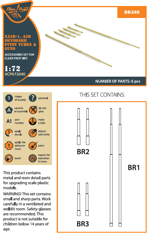 Clear Prop Models A72040 1:72 Douglas XA2D-1, A2D Skyshark Pitot Tubes & Guns