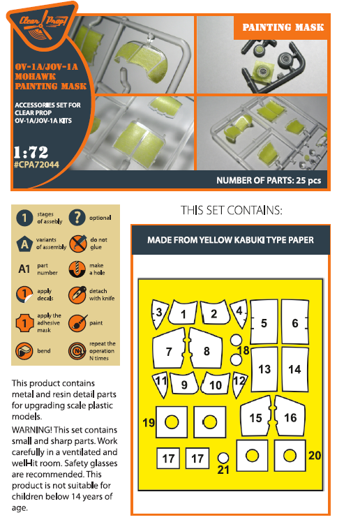 Clear Prop Models A72044 1:72 Grumman OV-1A/JOV-1A Mohawk Painting Mask