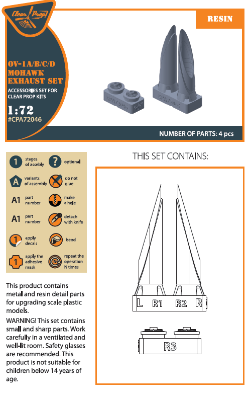 Clear Prop Models CPA72046 1:72 North-American/Rockwell OV-1A/B/C/D Mohawk Exhaust