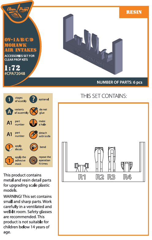 Clear Prop Models CPA72048 1:72 North-American/Rockwell OV-1A/B/C/D Mohawk Air Intakes