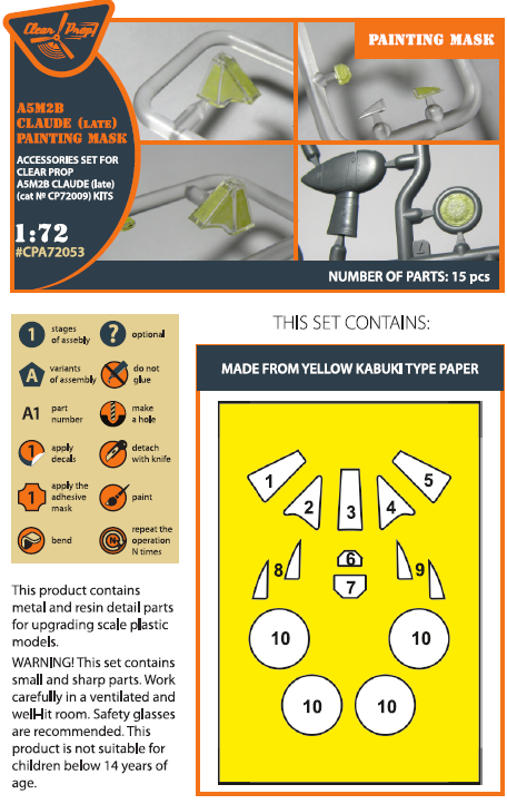 Clear Prop Models A72053 1:72 Mitsubishi A5M2b Claude (Late Version) Painting Mask