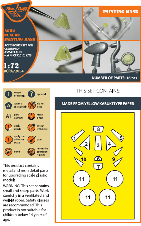 Clear Prop Models A72054 1:72 Mitsubishi A5M4 Claude Painting Mask