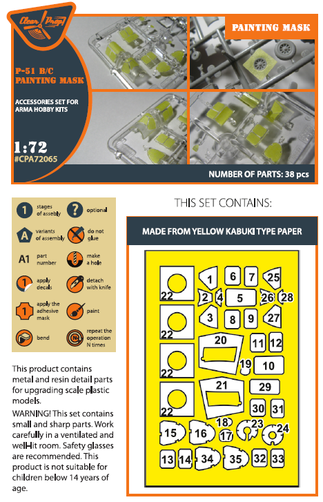 Clear Prop Models A72065 1:72 North-America P-51B/C Mustang Painting Mask